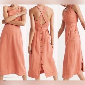 Madewell Linen Apron Dress in Apricot